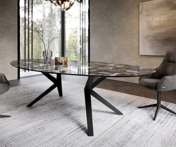 Jídelní stůl Edge Oval 280x130 keramika Iris FMG Agatablack Zenthara hranatá podnož kov černá - Image 6