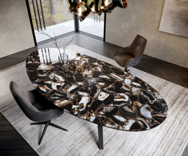 Jídelní stůl Edge Oval 280x130 keramika Iris FMG Agatablack Zenthara hranatá podnož kov černá - Image 2