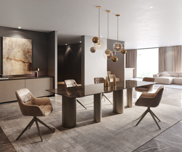 Jídelní stůl Edge 300x100 keramika Laminam® Emperador Extra Lucidato tmavě hnědá Pilier podnož titanová - Image 6