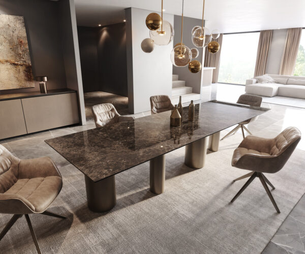 Jídelní stůl Edge 300x100 keramika Laminam® Emperador Extra Lucidato tmavě hnědá Pilier podnož titanová - Image 2