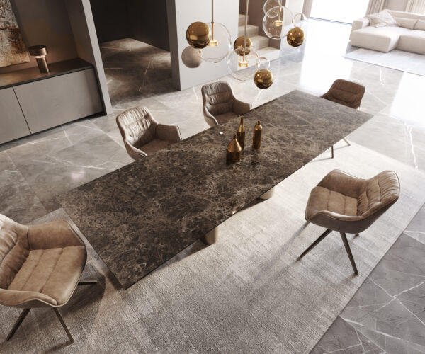 Jídelní stůl Edge 300x100 keramika Laminam® Emperador Extra Lucidato tmavě hnědá Pilier podnož titanová - Image 5