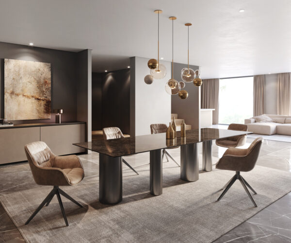Jídelní stůl Edge 300x100 keramika Laminam® Emperador Extra Lucidato tmavě hnědá Pilier nerezová ocel grafitová - Image 6