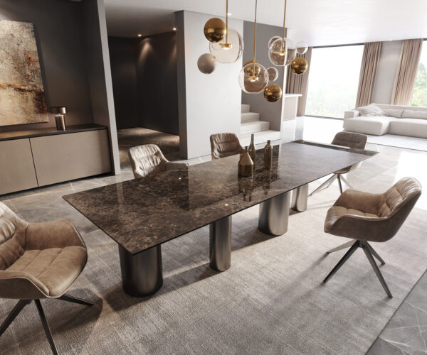 Jídelní stůl Edge 300x100 keramika Laminam® Emperador Extra Lucidato tmavě hnědá Pilier nerezová ocel grafitová - Image 2