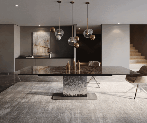 Jídelní stůl Edge 200-300x100 keramika Laminam® Emperador Extra Lucidato Tmavě hnědá Wave nerezová ocel rozkládací - Image 2