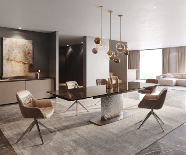 Jídelní stůl Edge 200-300x100 keramika Laminam® Emperador Extra Lucidato Tmavě hnědá Wave nerezová ocel rozkládací - Image 6