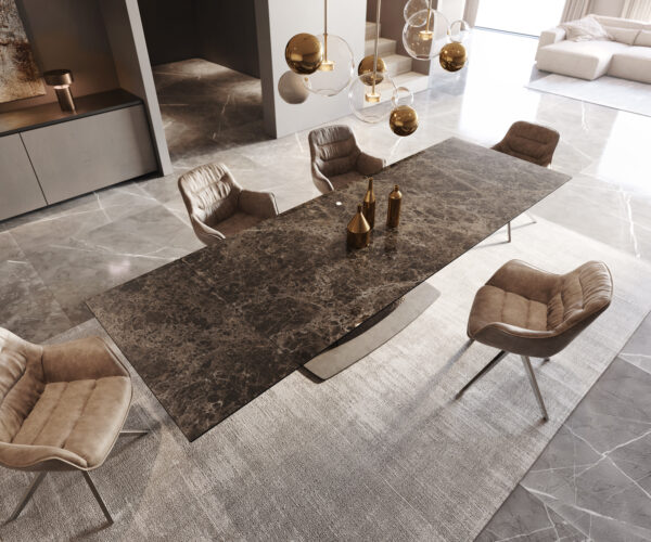 Jídelní stůl Edge 200-300x100 keramika Laminam® Emperador Extra Lucidato Tmavě hnědá Wave nerezová ocel rozkládací - Image 5