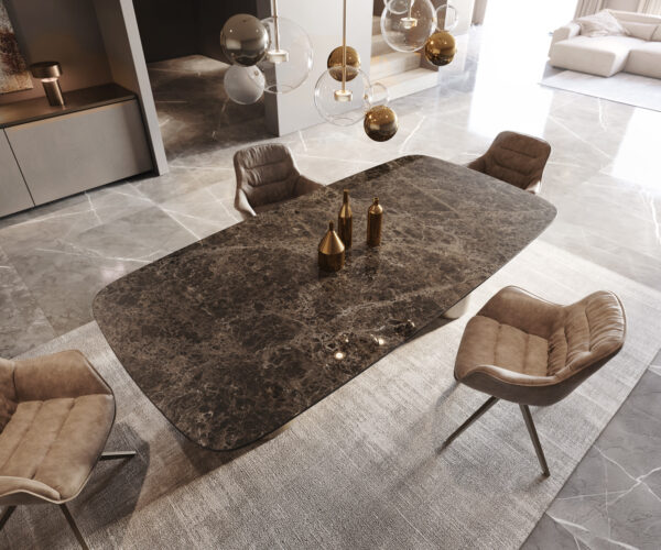 Jídelní stůl Edge Boot 240x120 keramika Laminam® Emperador Extra Lucidato Tmavě hnědá Troa podnož titanová - Image 5