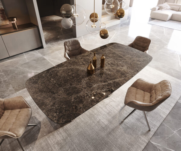 Jídelní stůl Edge Boot 240x120 keramika Laminam® Emperador Extra Lucidato tmavě hnědá Pilier nerezová ocel grafitová - Image 5