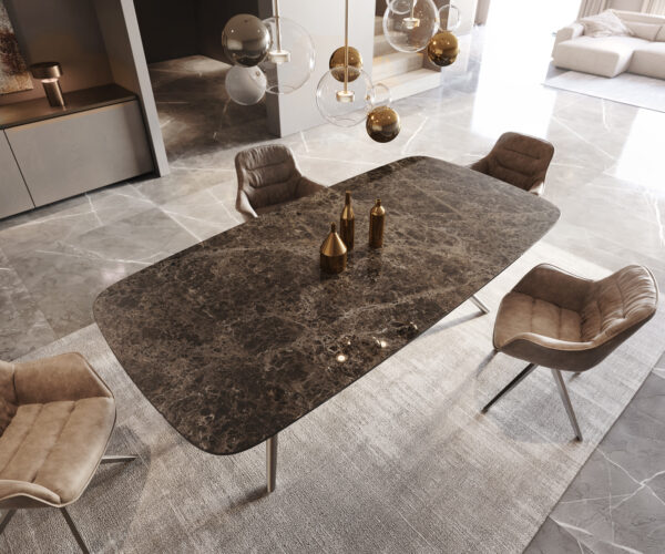 Jídelní stůl Edge Boot 240x120 keramika Laminam® Emperador Extra Lucidato Tmavě hnědá Estelar podnož z nerezové oceli - Image 5