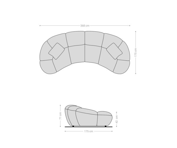 Nagy kanapé Lunna 360x175 cm strukturált szövet puha taupe 2 párna - Image 9