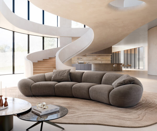 Nagy kanapé Lunna 360x175 cm strukturált szövet puha taupe 2 párna - Image 2