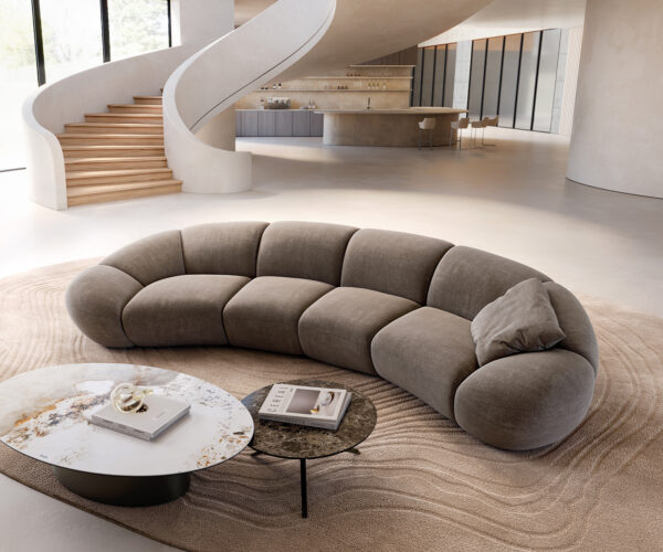 Nagy kanapé Lunna 360x175 cm strukturált szövet puha taupe 2 párna - Image 4