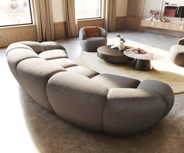 Nagy kanapé Lunna 360x175 cm bouclé ezüstszürke 2 párna - Image 7