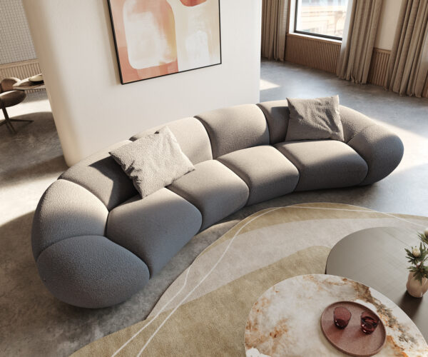 Nagy kanapé Lunna 360x175 cm bouclé ezüstszürke 2 párna - Image 2