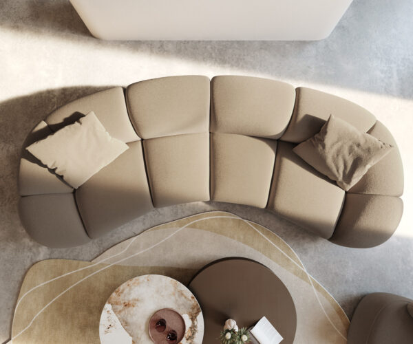 Nagy kanapé Lunna 360x175 cm finom bouclé taupe 2 párna - Image 4