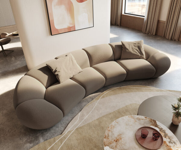 Nagy kanapé Lunna 360x175 cm finom bouclé taupe 2 párna - Image 2