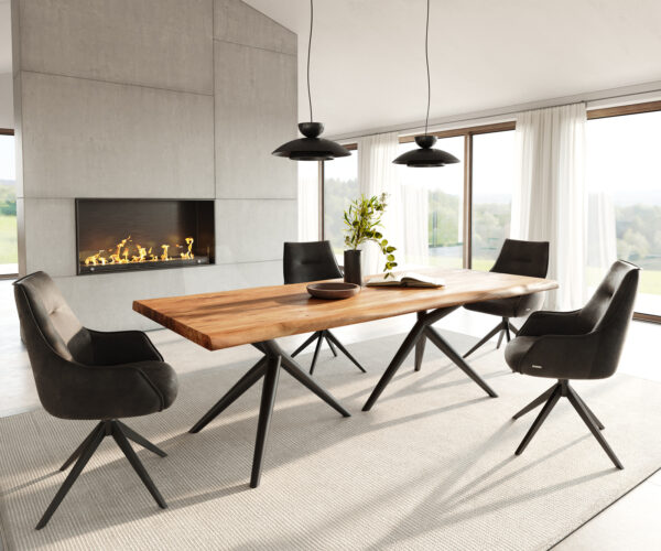 Jídelní stůl Edge 240x100 přírodní akácie podnož Estelar kulatá kovová černá nepravidelný okraj - Image 5