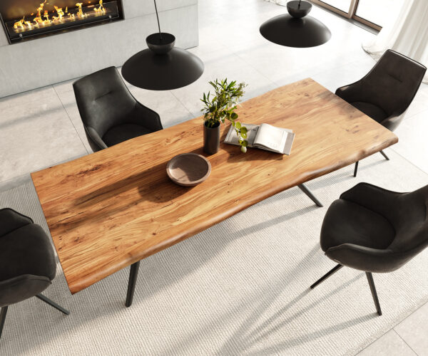Jídelní stůl Edge 240x100 přírodní akácie podnož Estelar kulatá kovová černá nepravidelný okraj - Image 4