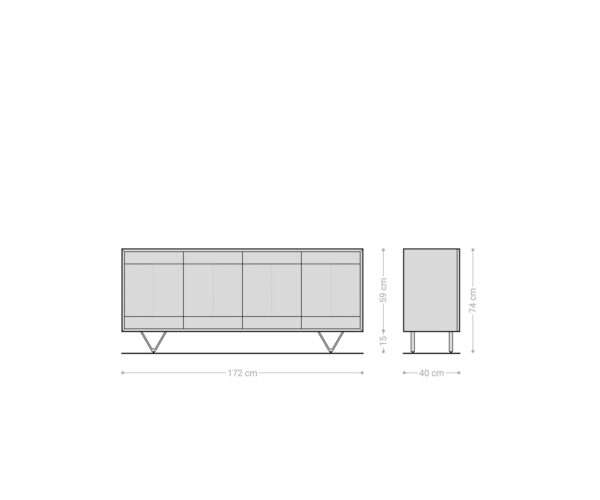 Komód Manjula 170 cm mango barna 4 ajtós V láb fém fekete - Image 6