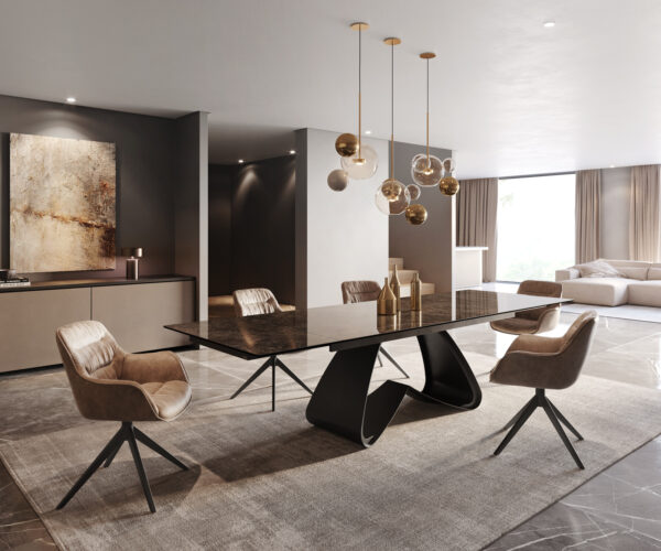 Jídelní stůl Edge 200-300x100 keramika Laminam® Emperador Extra Lucidato tmavě hnědá podnož ve tvaru "W" černá rozkládací - Image 6