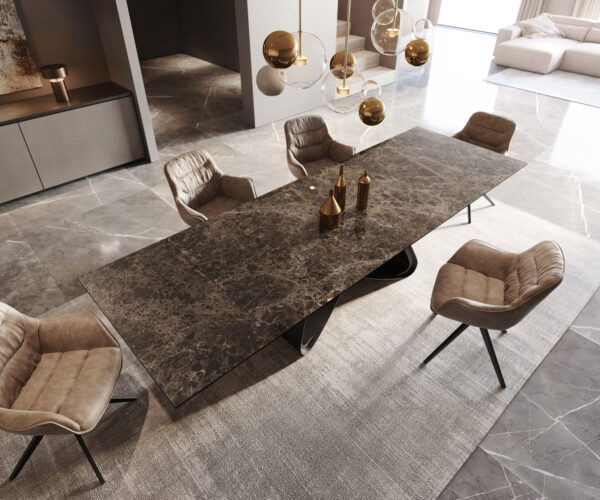 Jídelní stůl Edge 200-300x100 keramika Laminam® Emperador Extra Lucidato tmavě hnědá podnož ve tvaru "W" černá rozkládací - Image 5