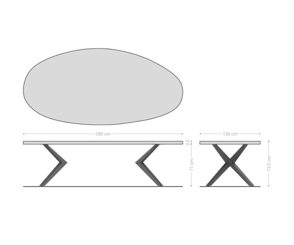 Jídelní stůl Edge oval 280x130x2,5 přírodní dub podnož Zenthara hranatá kovová černá Flow-Edge - Image 6