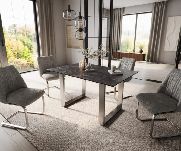 Jídelní stůl Edge 140x90 keramika Laminam®Nero Greco antracitová nerezová úzká - Image 5