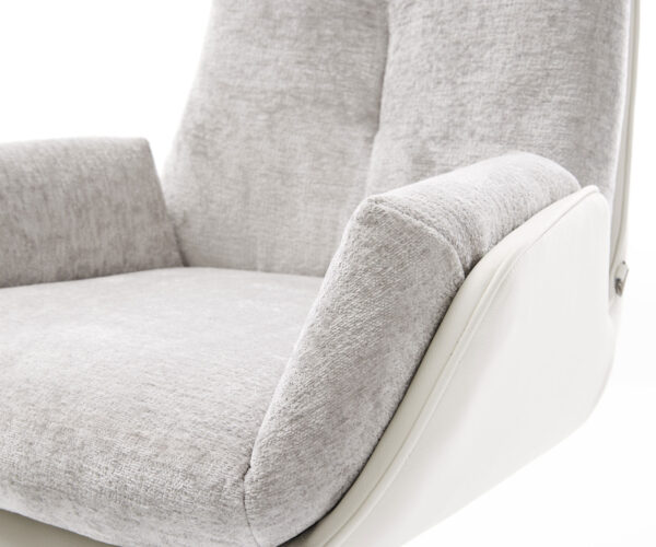 Jídelní židle Clea-Flex mix materiálů pravá kůže bílo-stříbrno-šedá podnož bílá 360° otočná houpací funkce - Image 4