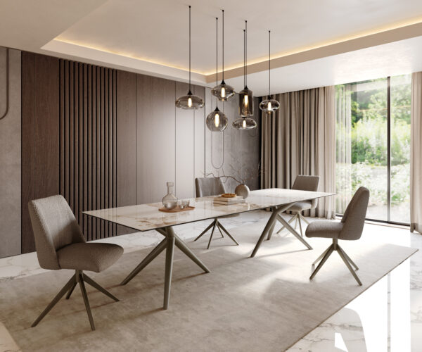 Jídelní stůl Edge 300x100 keramický Minas Melange bílo-béžový Estelar kulatý povrch s kovovým efektem titanový - Image 6
