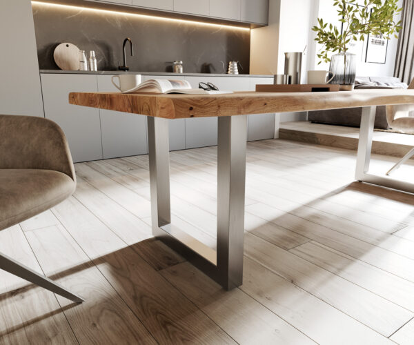 Jídelní stůl Edge 260x100 XL přírodní akácie nerezová ocel široká podnož - Image 5