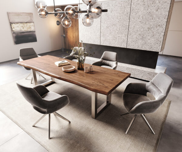Jídelní stůl Edge 260x100 XL akácie hnědá nerezová ocel široká podnož - Image 6