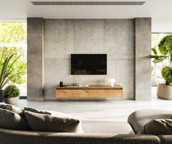 TV stolek Stonegrace 200 cm akácie přírodní břidlice 4 zásuvky - Image 2