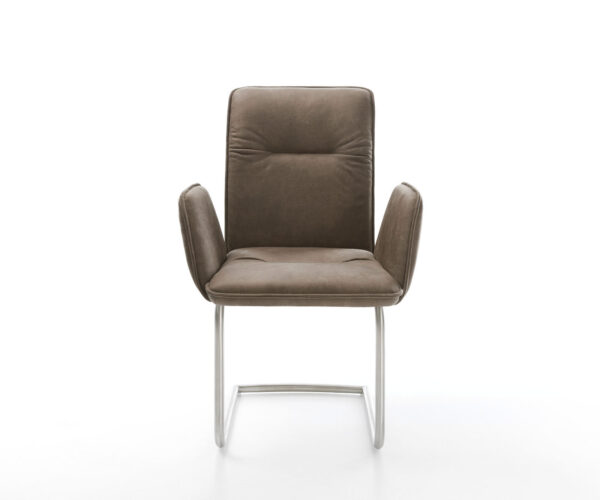 Jídelní židle Vinja-Flex taupe vintage konzolová podnož kulatá nerezová ocel - Image 2