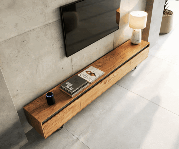 TV stolek Stonegrace 240 cm akácie přírodní břidlice 4 dvířka - Image 4