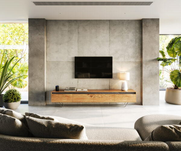 TV stolek Stonegrace 240 cm akácie přírodní břidlice 4 dvířka - Image 2