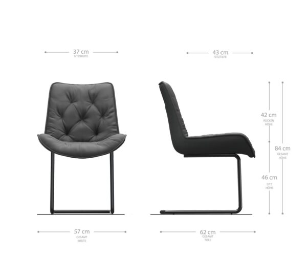 Jídelní židle Taimi-Flex černá pravá kůže konzolová podnož kulatá černá - Image 6