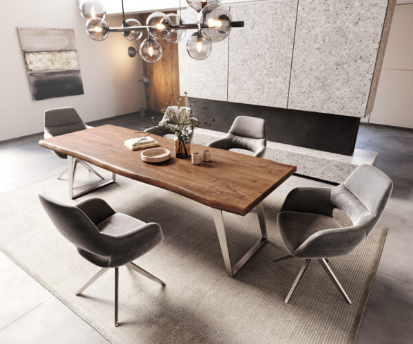 Jídelní stůl Edge 260x100cm XL akácie hnědá nerezová ocel stříbrná šikmá - Image 6