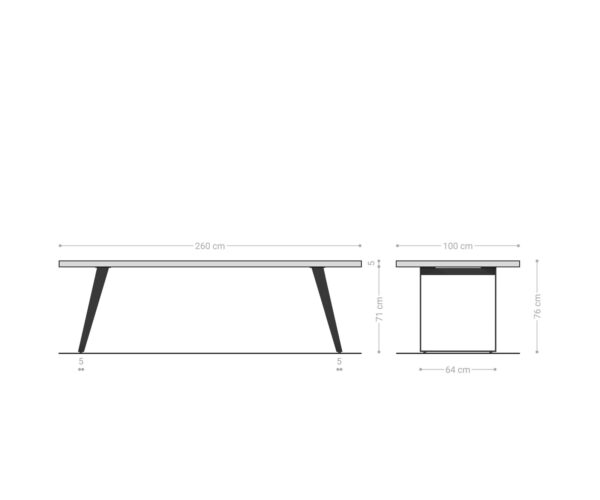 Jídelní stůl Edge 260x100cm XL akácie hnědá nerezová ocel stříbrná šikmá - Image 7