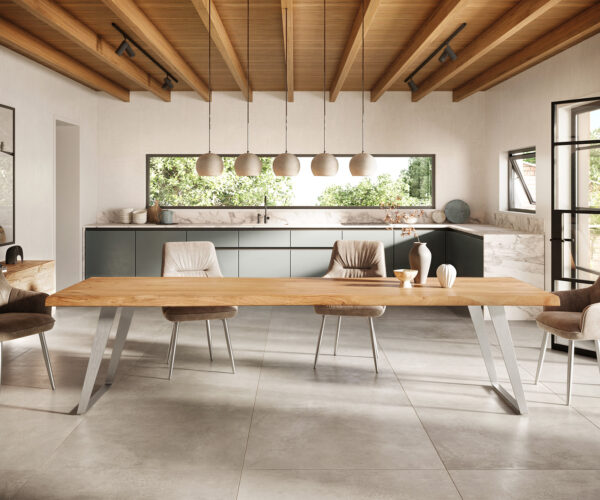 Jídelní stůl Edge 300x100cm XL akácie přírodní nerezová ocel stříbrná šikmá - Image 2