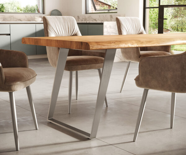 Jídelní stůl Edge 300x100cm XL akácie přírodní nerezová ocel stříbrná šikmá - Image 6