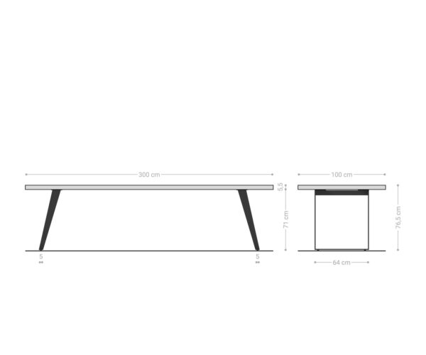 Jídelní stůl Edge 300x100cm XL akácie přírodní nerezová ocel stříbrná šikmá - Image 7