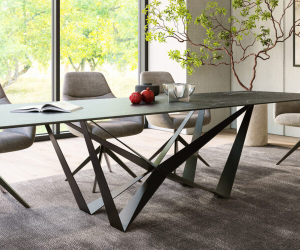 Jídelní stůl Edge 300x100cm Laminam® keramika šedá podnož plochá ocel černá - Image 7