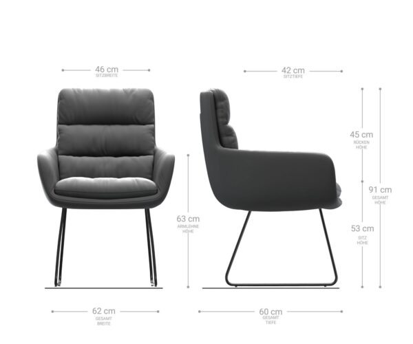 Jídelní židle Abelia-Flex s područkami pravá kůže černá podnož nerezová ocel - Image 6