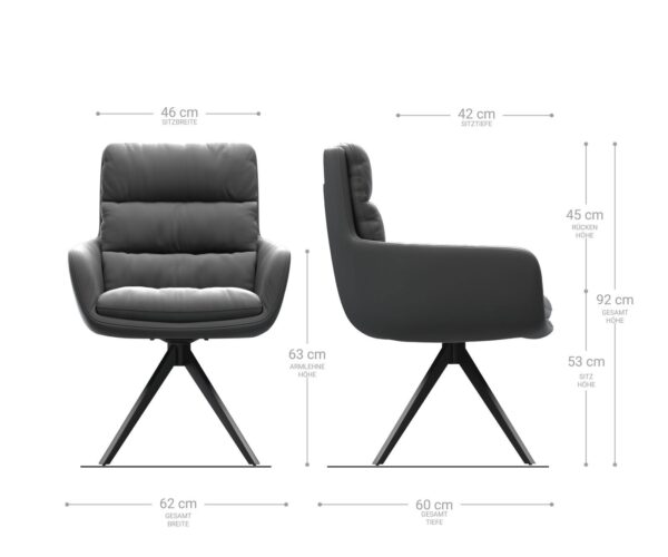 Otočná židle Abelia-Flex s područkami, pravá kůže, černá. křížová podnož, hranatá, černá - Image 6