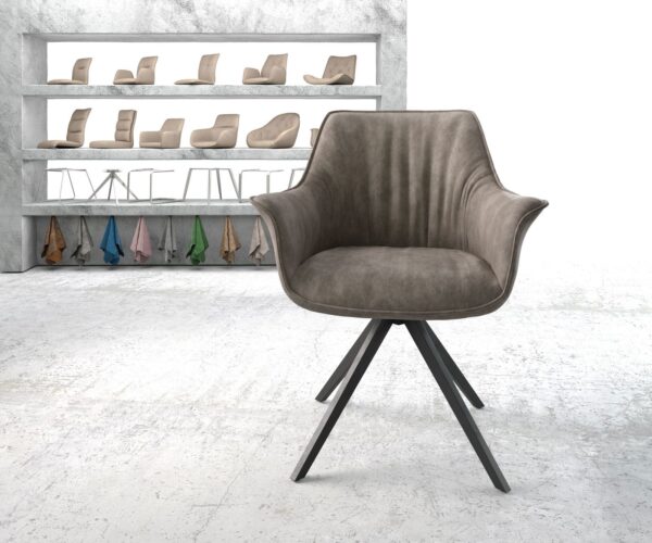 Otočná židle Keila-Flex s područkami taupe vintage křížová podnož hranatá černá - Image 2