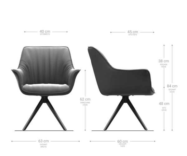 Otočná židle Keila-Flex s područkami pravá kůže černá křížová podnož hranatá černá - Image 6