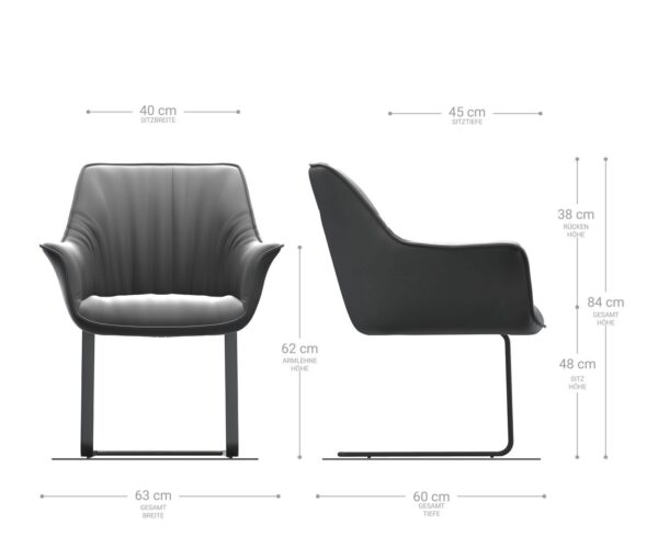 Jídelní židle Keila-Flex s područkami samet šedá konzolová plochá nerezová ocel - Image 6