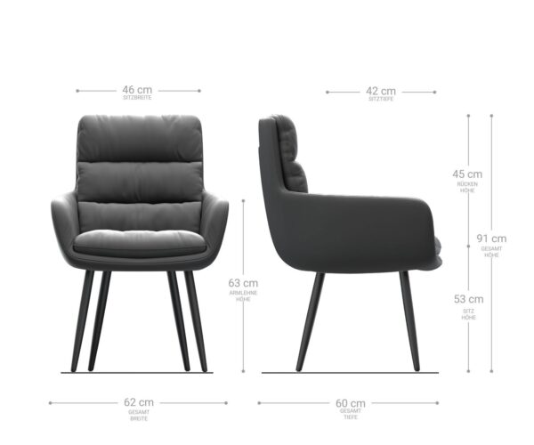 Jídelní židle Abelia-Flex s područkami pravá kůže černá zúžená podnož černá - Image 6