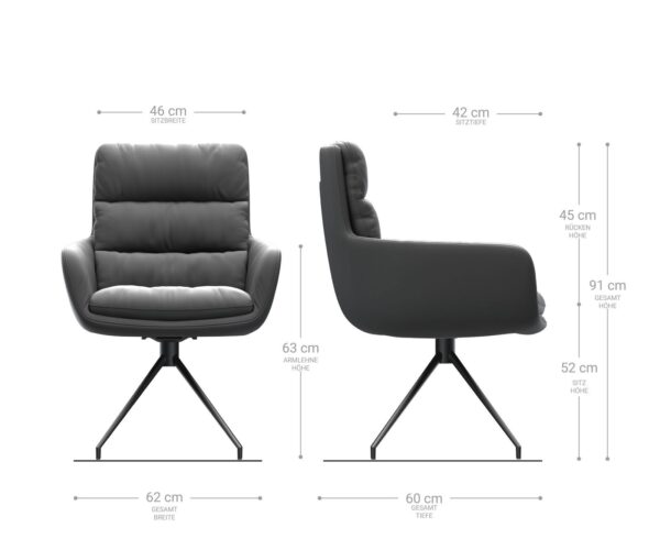 Otočná židle Abelia-Flex s područkami pravá kůže černá zúžená černá křížová podnož - Image 6