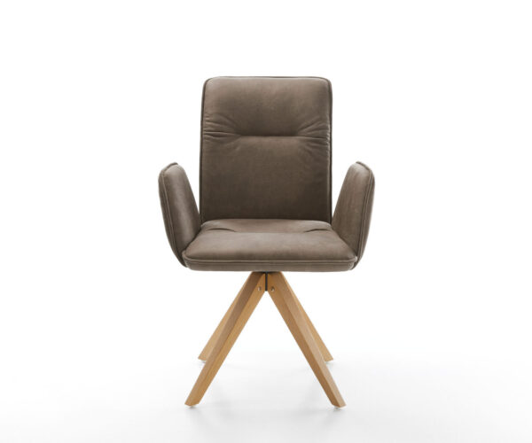 Otočná židle Vinja-Flex taupe vintage mikrovlákno dřevěná podnož hranatá - Image 2